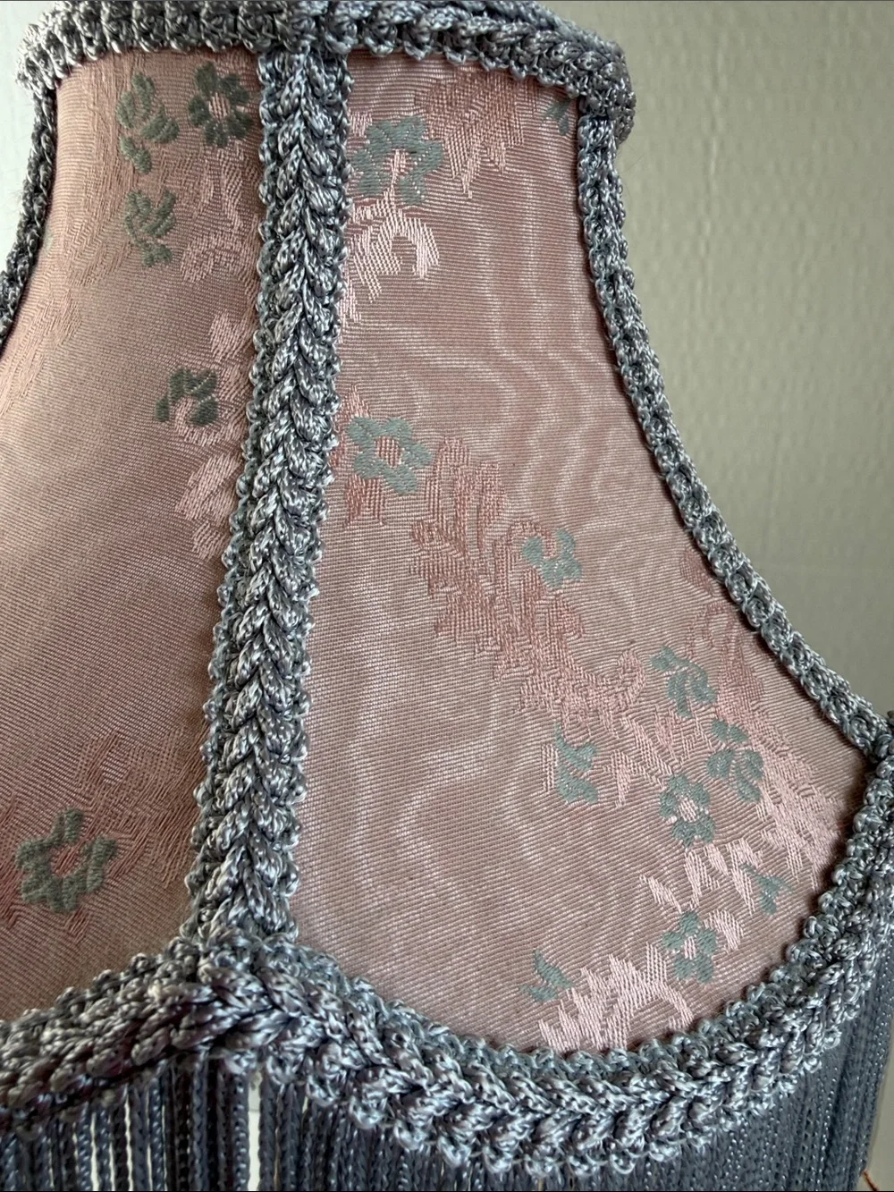 Vintage Victorian Fringe Table Lamp Pink Floral Shade Brass Base USA